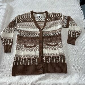 Pink Rose Patterned Knit Cardigan (M)